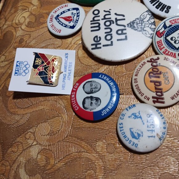 Vintage Pinback Buttons & Pins Lot - Variety Of Themes 13Ct 50s 60s 70s 80s - Picture 2 of 8